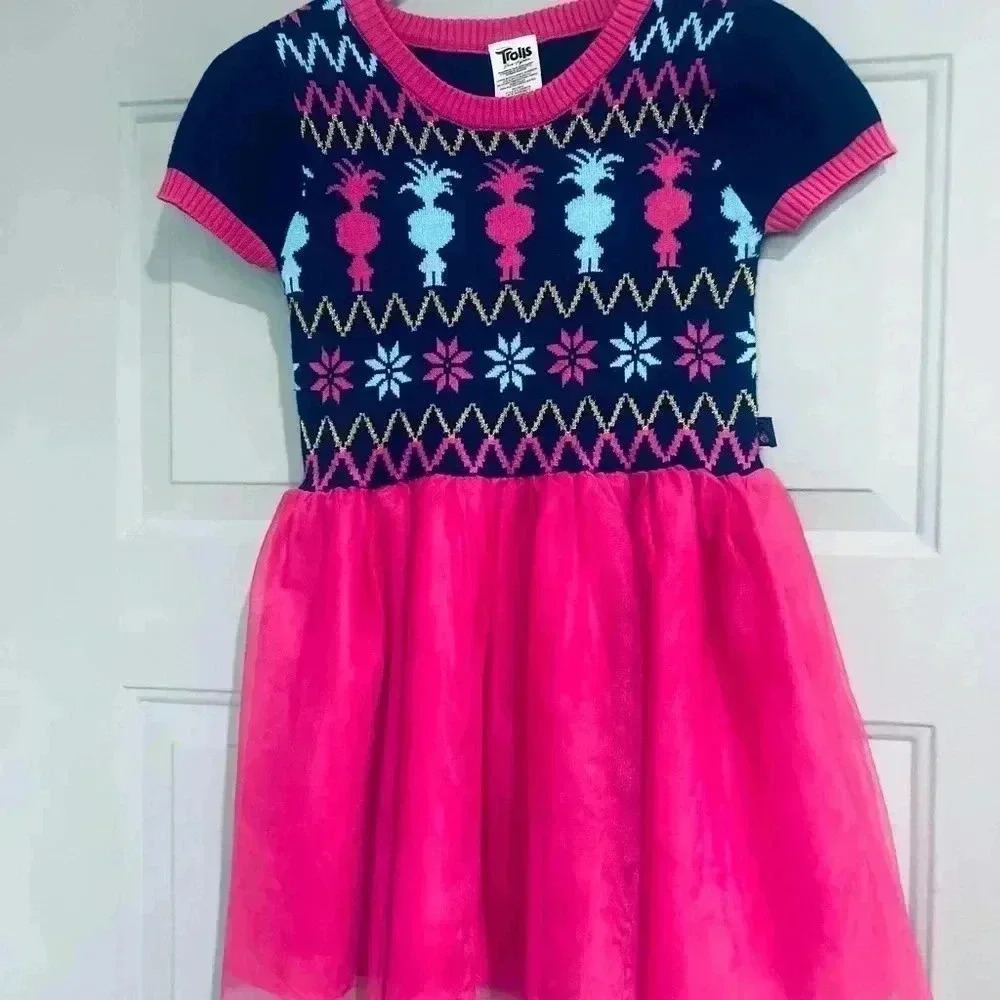 Trolls Girls Dress with Mesh Skirt Dream Works like new size 7/8